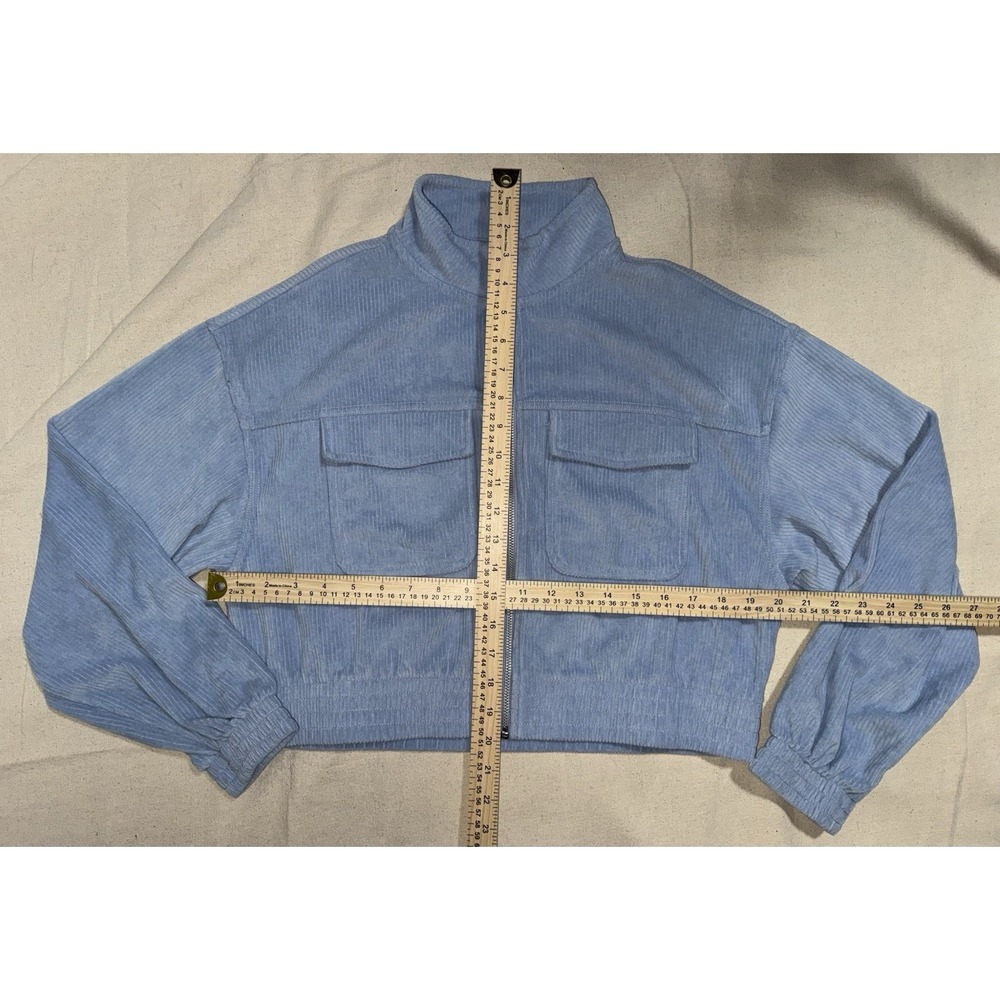 NWT Aerie Groove On Blue Sz M Corduroy Rib Velour Tracksuit Flare Pants Jacket - Picture 8 of 8
